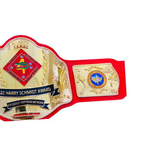 Cinturón de Campeonato del Premio Harry Schmidt, Diseño Rojo y Dorado con Logotipo de la División Marina e Insignia del 4º Batalón de Asalto Anfibio - Product Image 4