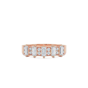Nouvelle conception de bague de luxe avec diamants de laboratoire ronds et baguettes alternées, en or massif 10K 14K, sertie de griffes, bijou de mariage affirmé, bague minimaliste - Product Image 2