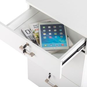 Armadietto Portadocumenti in Legno Bianco con Venature Naturali, 1 Cassetto Piccolo e 2 Grandi Cassetti, per Ufficio Domestico e Documenti Legali - Product Image 6