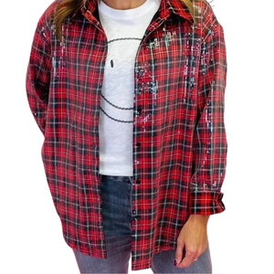 Chemise à carreaux rétro décontractée pour femme, style vintage d'automne, avec poche poitrine et boutons, en polyester et coton, manches longues - Product Image 2