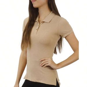 เสื้อโปโลผู้หญิงสีเบจ แขนสั้น สีพื้น ผ้าถักลำลอง ความยาวปกติ ผ้าฝ้ายปิเก้ เสื้อยืดโปโล ODM OEM - Product Image 3