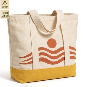 Sac fourre-tout de plage en toile de coton 300 GSM avec logo personnalisé imprimé, 42x38x14 cm, base bicolore teinte, vente en gros, fournisseur OEM ODM, marque privée - Product Image 1