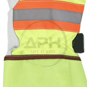 Guantes de Trabajo Personalizados de Alta Visibilidad con Puño Largo Verde Lima, Palma de Cuero Blanco y Detalle Naranja, Servicio OEM ODM - Product Image 5