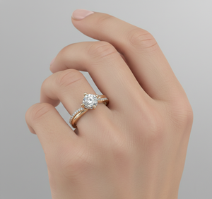 Anillo de compromiso de diamante cultivado en laboratorio Stonewels, oro de 14K, corte retorcido, pavé, engaste de púas, anillo nupcial, fabricante de joyería personalizada - Product Image 3