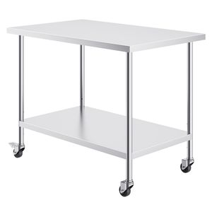 Banco da Lavoro in Acciaio Inox Resistente 30 X 48 X 38 Pollici con 4 Ruote e 3 Livelli di Altezza Regolabili per Preparazione Alimenti, Piano di Lavoro da 48 Pollici - Product Image 1