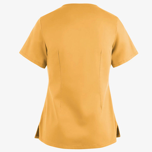 เสื้อสครับสีเหลืองมัสตาร์ด แขนสั้น ผ้าทอ ย้อมสีพื้น แบบลำลอง ยูนิเซ็กซ์ ผ้ายืดสแปนเด็กซ์/โพลีเอสเตอร์ - Product Image 6
