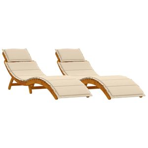 2 tumbonas plegables de madera maciza de acacia beige con cojín - Product Image 2