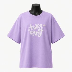 เสื้อยืดโอเวอร์ไซส์สีม่วงสำหรับผู้หญิง ผ้าฝ้าย สวมใส่สบาย ทรงหลวม คอกลม แขนสั้น พิมพ์ลาย เสื้อฤดูร้อน ราคาถูก รับสั่งทำ - Product Image 3