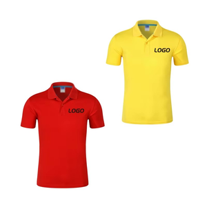 เสื้อถักผู้ชาย โพลีเอสเตอร์ 100% แขนสั้น สีพื้น ระบายอากาศได้ดี กันยับ สวมใส่สบาย พิมพ์โลโก้ด้านหน้า สีเหลืองแดง - Product Image 1