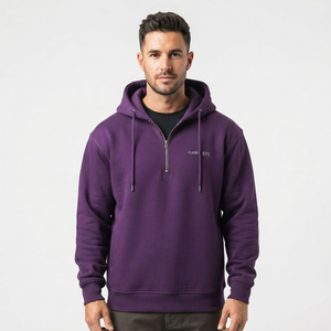 Sweat à capuche d'hiver en coton de qualité supérieure, demi-zip, pour homme, avec cordon de serrage, taille standard, vente en gros - Product Image 1