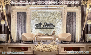 Escenario de Boda Moderno con Temática Bollywood para Eventos y Fiestas Occidentales, Decoración de Escenario de Recepción de Boda, Escenario de Boda Lujoso Tallado en Oro, EE. UU. - Product Image 2
