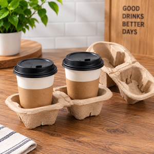Plateau porte-gobelets en papier kraft EcoRev à double paroi jetable pour boissons chaudes, emballage à emporter pour café - Product Image 1