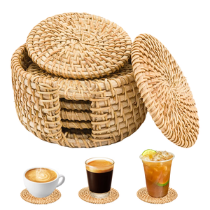 Sous-verres créatifs faits à la main en rotin naturel pour table de bureau, supports pour verres et tasses, au prix le plus bas - Product Image 5