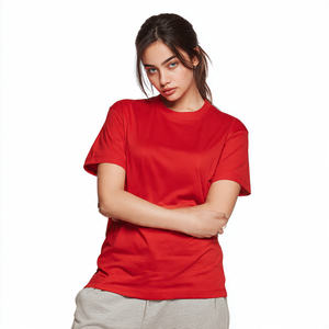 Camiseta de Manga Corta Roja para Mujer, Estilo Casual de Verano, 100% Algodón, Teñido Liso - Product Image 1