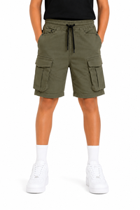 Pantalones Cortos Cargo Verde Oliva para Niños, Pantalones Casuales de Verano, Mezcla de Algodón de Primera Calidad, Diseño Utilitario con Múltiples Bolsillos y Cordón Ajustable - Product Image 4