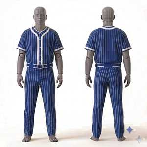 Men's <b>Baseball</b> Uniform Set Blue White Striped Short Sleeve Button Closure Regular Fit All Seasons Apparel - Product Image 1
