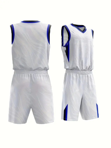 Uniforme de Baloncesto VAGE para Adultos Unisex, Blanco y Azul, con Estampado por Sublimación, Ropa Deportiva Transpirable de Poliéster, Costuras sin Costuras - Product Image 5