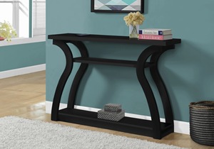 Table console noire à pieds courbes, bureau contemporain pour couloir, meuble d'entrée avec 3 niveaux de rangement ouverts - Product Image 2
