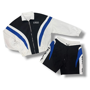 Custom Mens Color Block Patchwork Windbreaker Polyester Nylon Tracksuit Mens Track <b>Zip</b> <b>up</b> <b>Jacket</b> and Shorts Set - Product Image 4