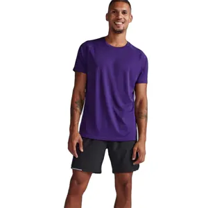 Camiseta de tecido de poliéster de manga longa para homens sem costura, camiseta de treino para corrida, secagem rápida, atlética