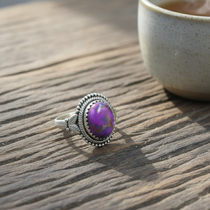 Vintage Purple Copper Turquoise <b>Ring</b> 925 Silver Rose Gold Yellow Gold Plated Oval Statement <b>Boho</b> Handmade Artisan Jewelry GiftXL - Product Image 1