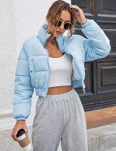 Women's Black Denim Cropped <b>Bomber</b> <b>Jacket</b> Quilted Cotton Winter Autumn Outerwear Breathable Windproof Plain Dyed Custom - Product Image 5