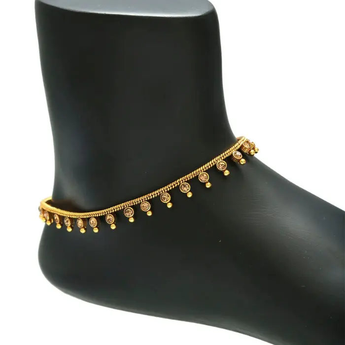 Yüksek kaliteli geleneksel Payal Cz taş altın kaplama amerikan elmas hint geleneksel Payal moda takı halhal