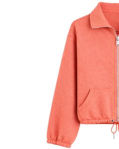Sudadera corta de forro polar verde lima con cremallera completa para mujer, cuello polo, bolsillos delanteros, dobladillo con cordón ajustable, estilo casual y cálido para la calle - Product Image 2