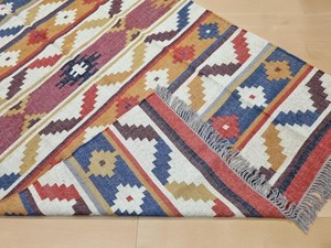 Alfombra Bohemia Hecha a Mano con Patrón Geométrico, Tejido Plano, de Lana y Acrílico, Estilo Rectangular, con Base de Yute, para Pasillo - Product Image 1