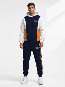 Men's Solid Lightweight Hooded Tracksuit Set Navy <b>White</b> Orange Casual Autumn <b>Sweatshirt</b> Sweatpants Two Piece Outfit - Product Image 1