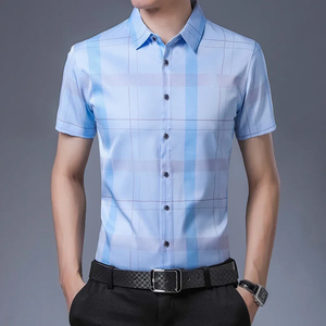 New Men's Casual Printed Short Sleeved Lapel Shirt for Summer Fashion <b>Comfort</b> No Ironing Wrinkle Resistant Top - Product Image 4
