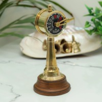 Télégraphe miniature en laiton pour cabine de machine, décoration nautique vintage, base en bois artisanale, inspiré des marins et des bateaux.