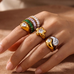 Bague en forme de cœur pour femme, bijoux en acier inoxydable 304 avec revêtement plaqué or véritable 18 carats, résistant au ternissement, bague tendance - Product Image 2