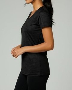 Camiseta de Mujer 2026, Superventas, Negra, Cuello Redondo, Manga Corta, Tejido Sólido de Secado Rápido, Corte Regular, Informal, para Todas las Temporadas, 100% Poliéster - Product Image 2