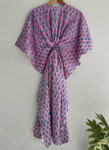 Women Soft Pure Cotton Maxi Gown Nightwear Handmade Floral Print Cotton Kaftan Beach Cover <b>Up</b> Boho Indian Summer Dress - Product Image 4