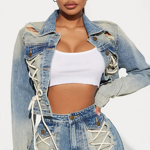 Ensemble de shorts en jean décontractés pour femmes, de haute qualité, couleur unie, couleurs personnalisables, logo, respirant, écologique, vente en gros - Product Image 3