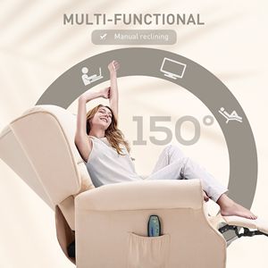 Poltrona Massaggiante Reclinabile Bianco Crema con Telecomando, Funzione Riscaldante e Tasca Laterale - per Massaggio Spalle, Glutei e Gambe - Product Image 5