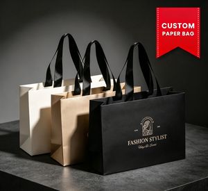 Sacs shopping en papier personnalisés avec logo pour marques de mode, sacs shopping en papier en gros avec logo personnalisé, sacs en papier imprimés sur mesure pour la vente au détail - Product Image 1