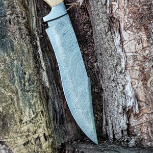 Custom Handmade Camping/Hunting Bowie <b>Knife</b> Straight Edge Damascus Steel <b>Bone</b> <b>Handle</b> 3mm Clip Point Non-Adjustable DIY 15inch - Product Image 3