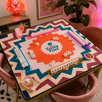 Tapis de Mahjong et de Poker Américain Pliable Antidérapant en Néoprène Souple 3mm, Collection Rétro Groovy Bloom, Design Original, 33x33 Pouces