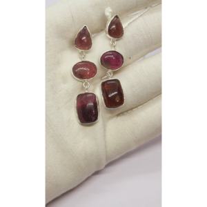 925 Sterling Silver Fine Stud <b>Earrings</b> Rhodium Plated Natural Pink <b>Tourmaline</b> Trendy Dangling Drop Design for Wedding Party Wear - Product Image 1