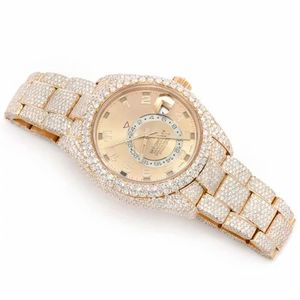 Montre de luxe entièrement sertie de moissanite, style diamant, en or rose, automatique, mécanique, pour poignet - Product Image 2