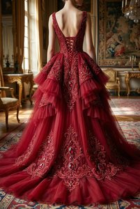 Vestido de Gala Rojo Rubí de Lujo con Pedrería y Bordados, Vestido de Tul para Fiesta de Graduación, Vestido de Noche Formal 2026 - Product Image 4