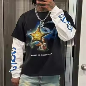 Customized Men's Clothing Double Layer Sleeve <b>T</b>-shirt Men's Long Sleeved Best Quality Printing <b>T</b> Shirt For Men's Adults - Product Image 2