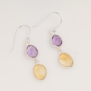 Pendientes Colgantes de Amatista y Citrino Naturales, Plata de Ley 925, Hechos a Mano, con Piedras Preciosas, Elegantes, para Regalo - Product Image 2