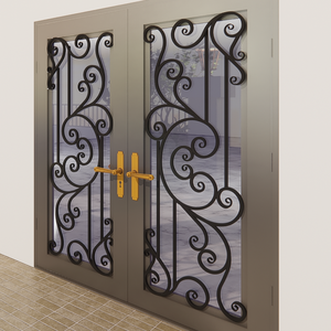 Puerta Principal de Hierro Forjado de Lujo con Diseño Exterior Moderno en Vidrio para Soluciones de Puerta Doble Personalizadas con Paneles de Vidrio - Product Image 4