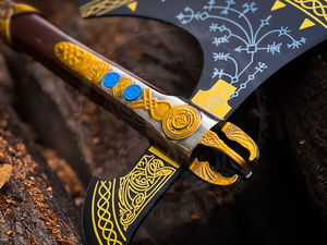 Kratos <b>Axe</b> Game God War Handmade Forged Heavy Duty Stainless Steel Tomahawk Hatchet Industrial DIY Wood <b>Handle</b> 9" Cutting Edge - Product Image 4