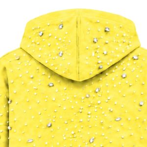 Sudadera con capucha amarilla limón con cremallera completa, chaqueta de lujo con perlas incrustadas, sudadera con capucha de manga larga con bolsillos delanteros - Product Image 4