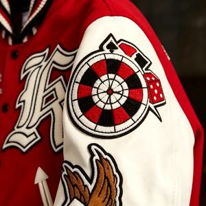 Red White Varsity <b>Jacket</b> <b>Men</b> Embroidered Patch Design Letterman <b>Jacket</b> Vintage Streetwear Style Autumn Wear - Product Image 5