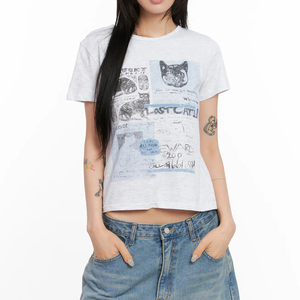 เสื้อยืดครอปแขนสั้นคุณภาพพรีเมียมสไตล์ Y2K ทรงปกติ แฟชั่นสตรีทแวร์สำหรับผู้หญิง พร้อมลายพิมพ์ตามสั่ง - Product Image 1